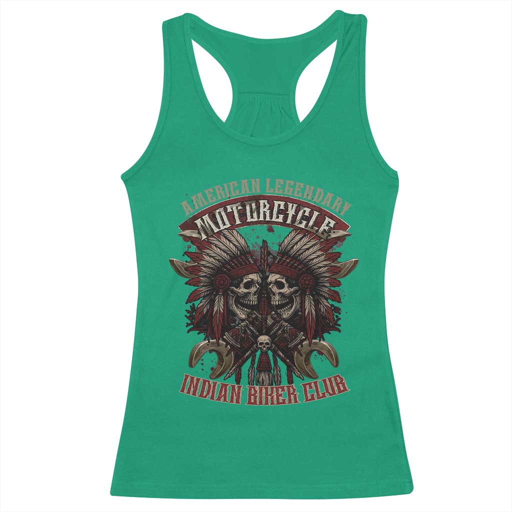American Legendary Motorcycle Indian Biker Club Racerback Tank Top Vintage Native American Skull Chief TS11 Irish Green Print Your Wear