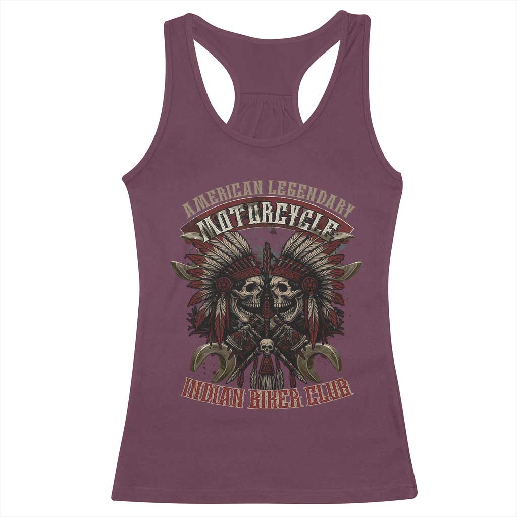 American Legendary Motorcycle Indian Biker Club Racerback Tank Top Vintage Native American Skull Chief TS11 Maroon Print Your Wear