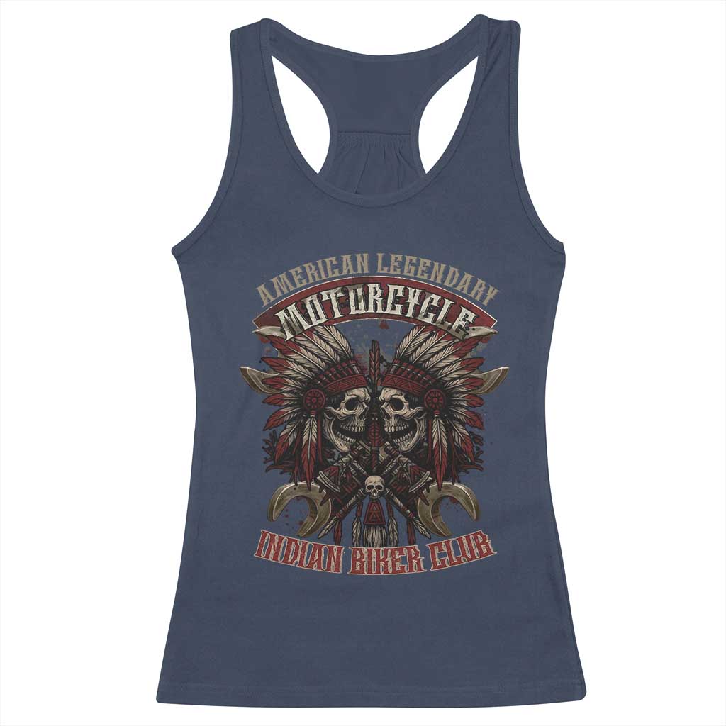American Legendary Motorcycle Indian Biker Club Racerback Tank Top Vintage Native American Skull Chief TS11 Navy Print Your Wear