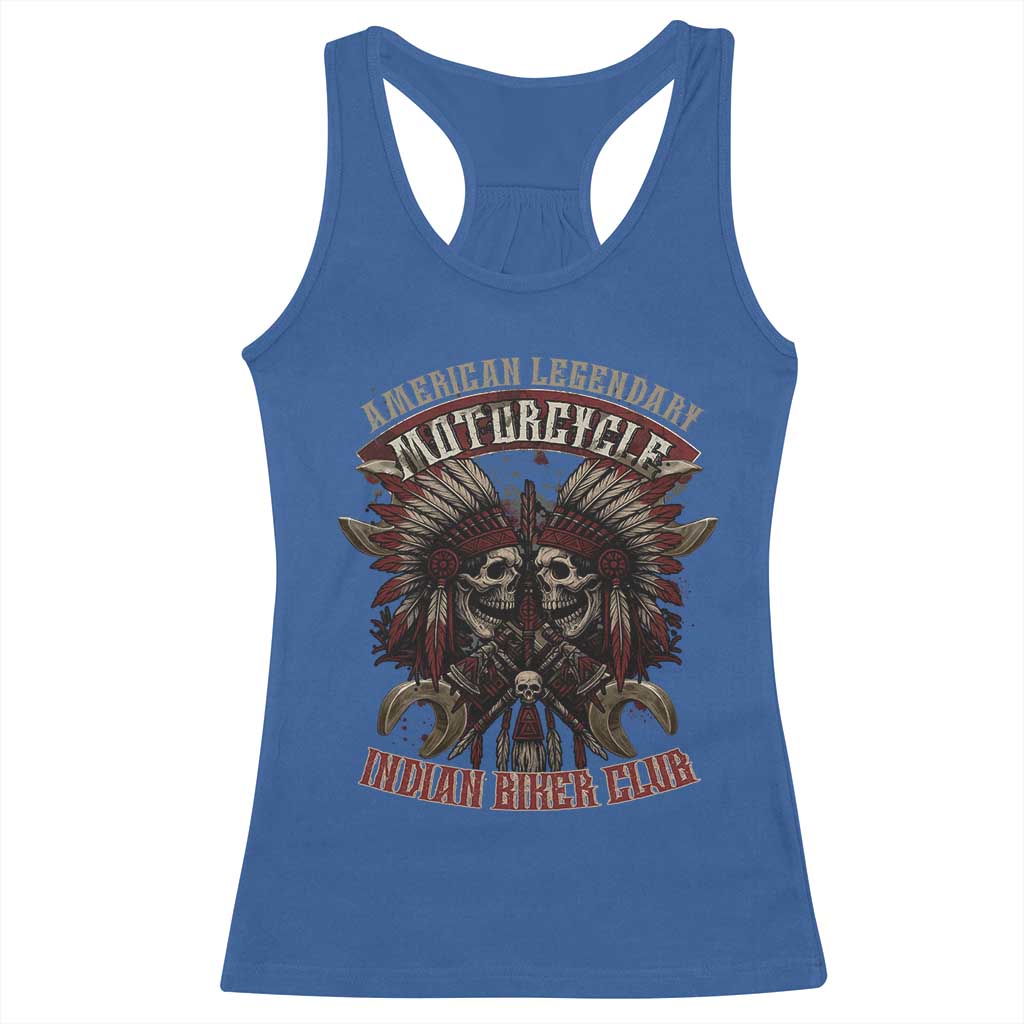 American Legendary Motorcycle Indian Biker Club Racerback Tank Top Vintage Native American Skull Chief TS11 Royal Blue Print Your Wear