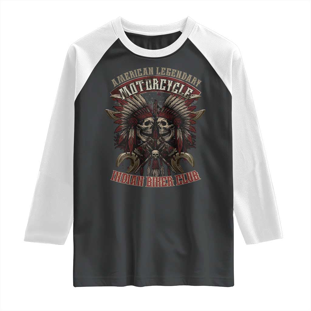 American Legendary Motorcycle Indian Biker Club Raglan Shirt Vintage Native American Skull Chief TS11 Black White Print Your Wear