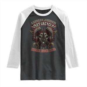 American Legendary Motorcycle Indian Biker Club Raglan Shirt Vintage Native American Skull Chief TS11 Black White Print Your Wear