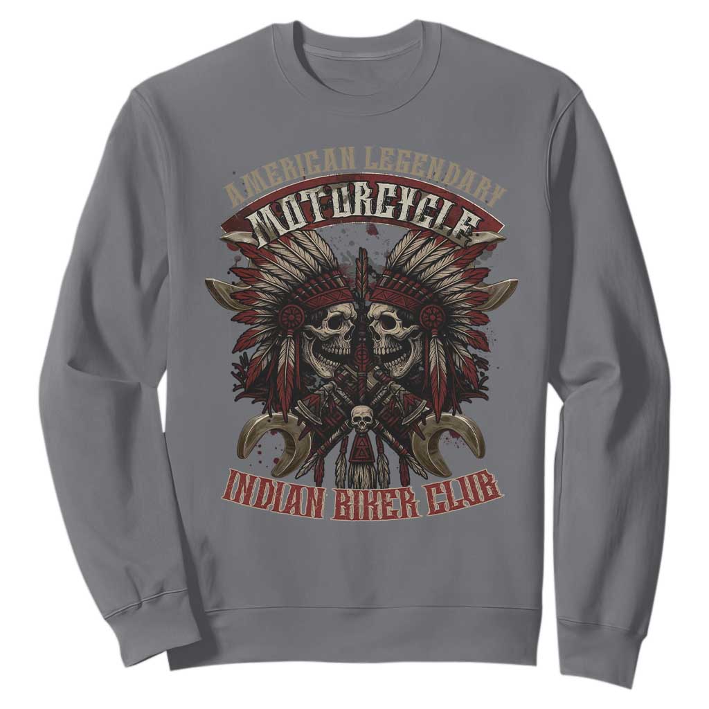 American Legendary Motorcycle Indian Biker Club Sweatshirt Vintage Native American Skull Chief TS11 Charcoal Print Your Wear