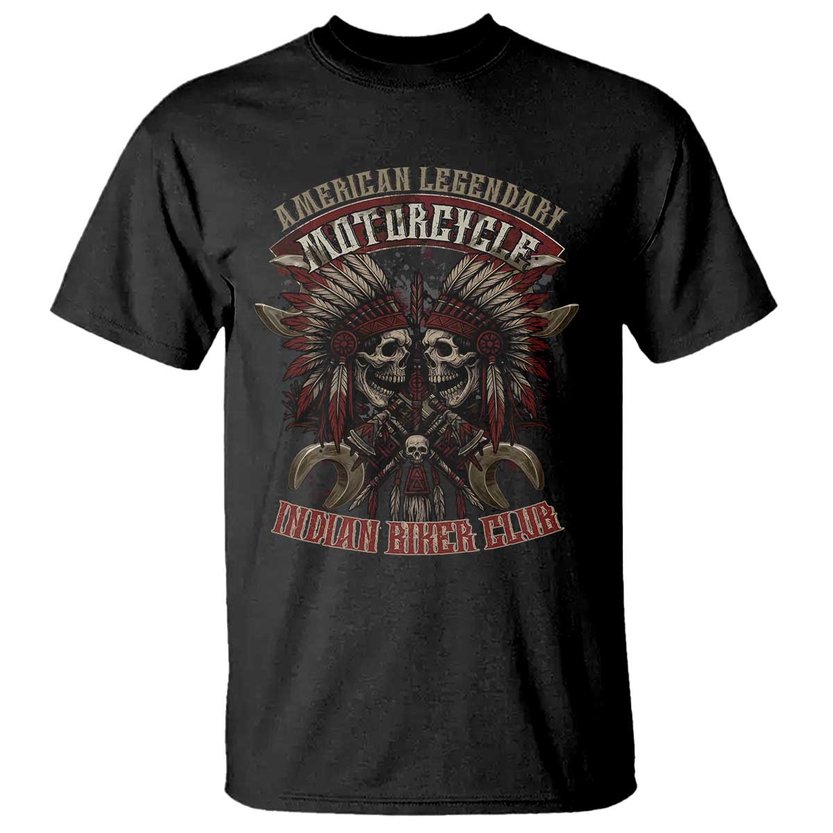 American Legendary Motorcycle Indian Biker Club T Shirt Vintage Native American Skull Chief TS11 Black Print Your Wear
