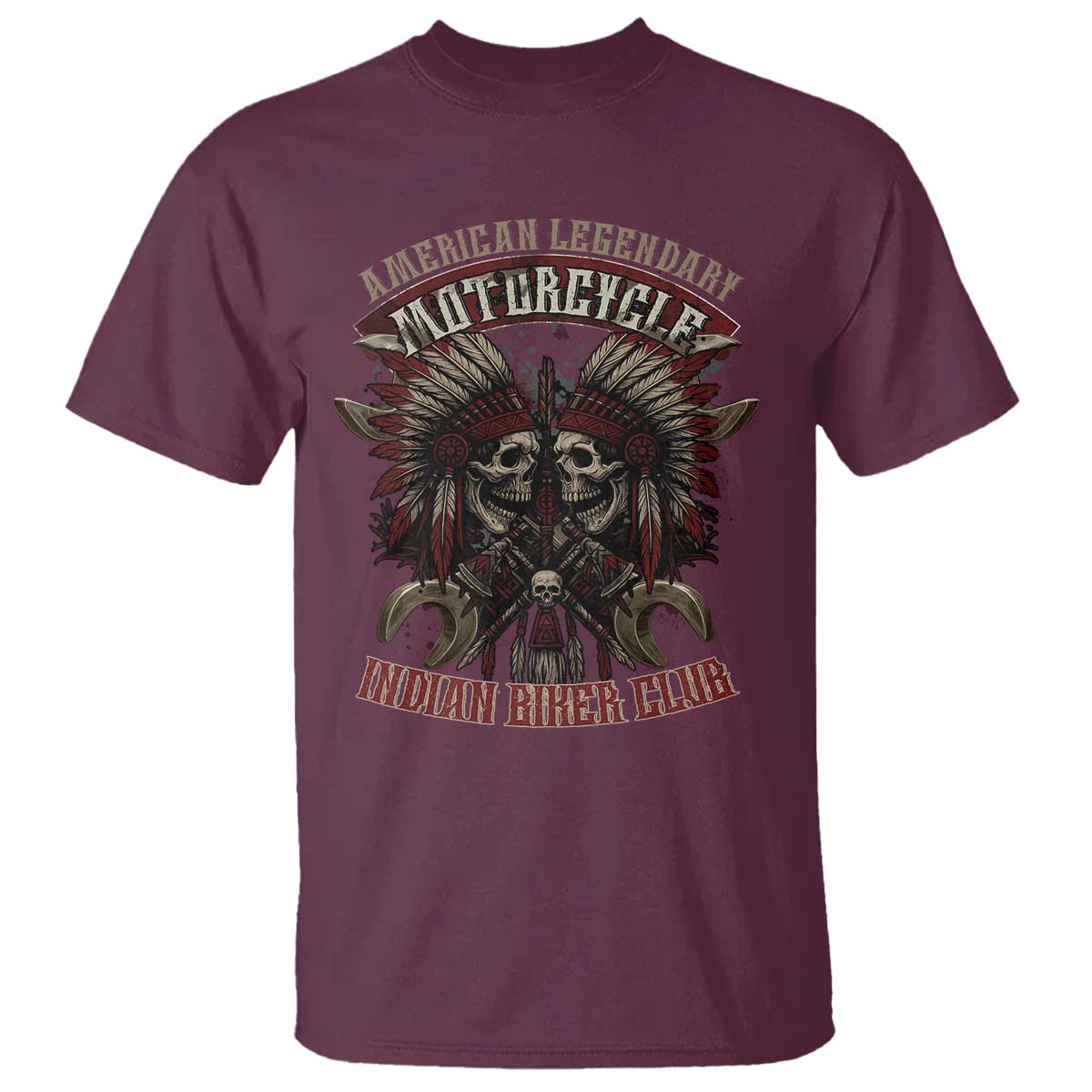 American Legendary Motorcycle Indian Biker Club T Shirt Vintage Native American Skull Chief TS11 Maroon Print Your Wear