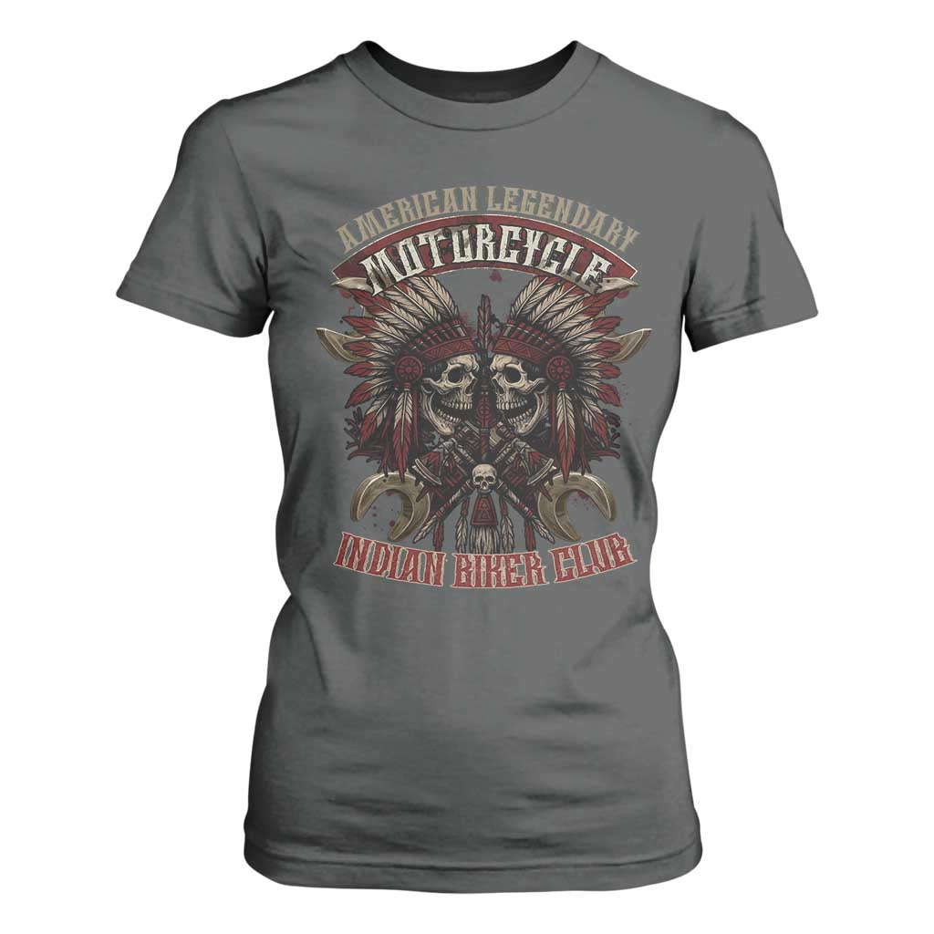 American Legendary Motorcycle Indian Biker Club T Shirt For Women Vintage Native American Skull Chief TS11 Dark Heather Print Your Wear