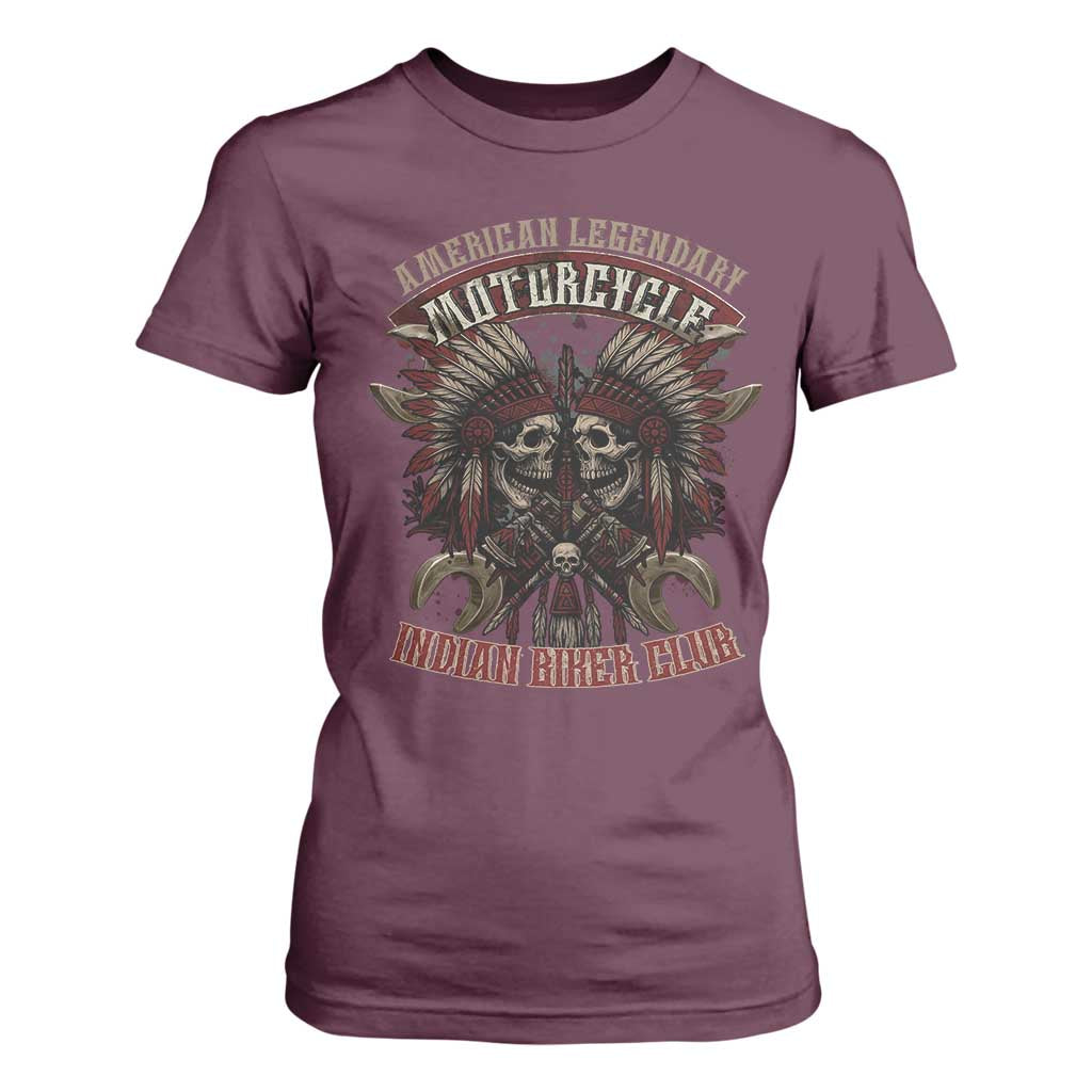 American Legendary Motorcycle Indian Biker Club T Shirt For Women Vintage Native American Skull Chief TS11 Maroon Print Your Wear