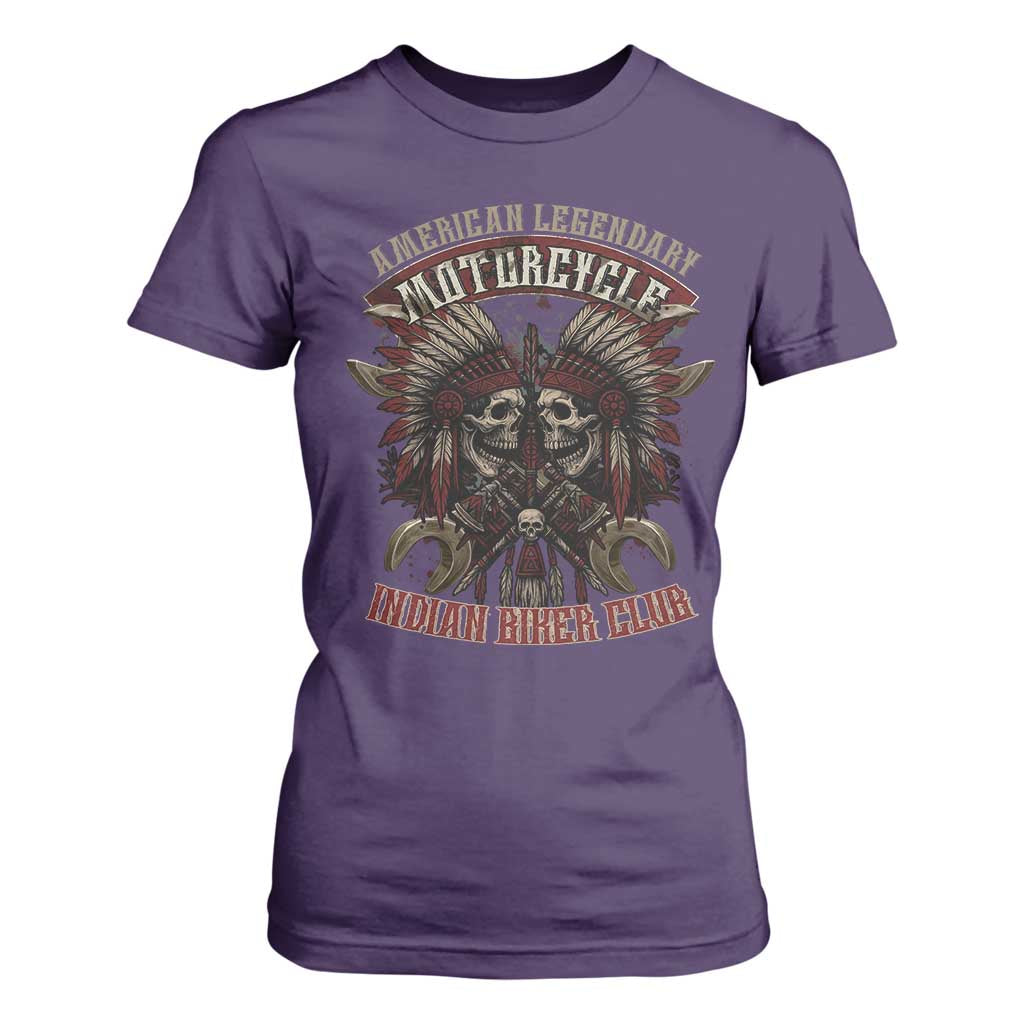 American Legendary Motorcycle Indian Biker Club T Shirt For Women Vintage Native American Skull Chief TS11 Purple Print Your Wear