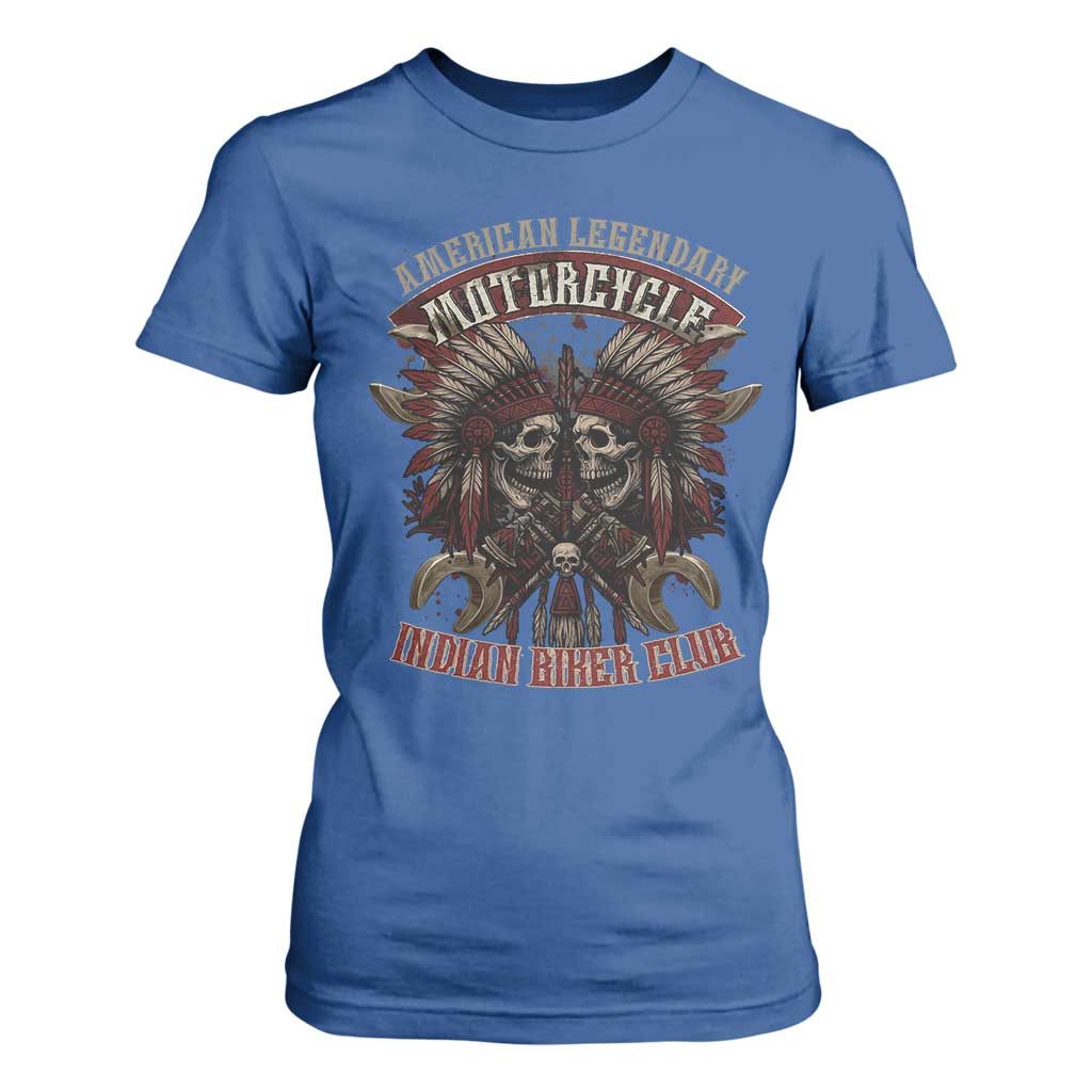 American Legendary Motorcycle Indian Biker Club T Shirt For Women Vintage Native American Skull Chief TS11 Royal Blue Print Your Wear