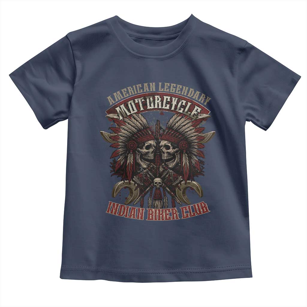American Legendary Motorcycle Indian Biker Club Toddler T Shirt Vintage Native American Skull Chief TS11 Navy Print Your Wear
