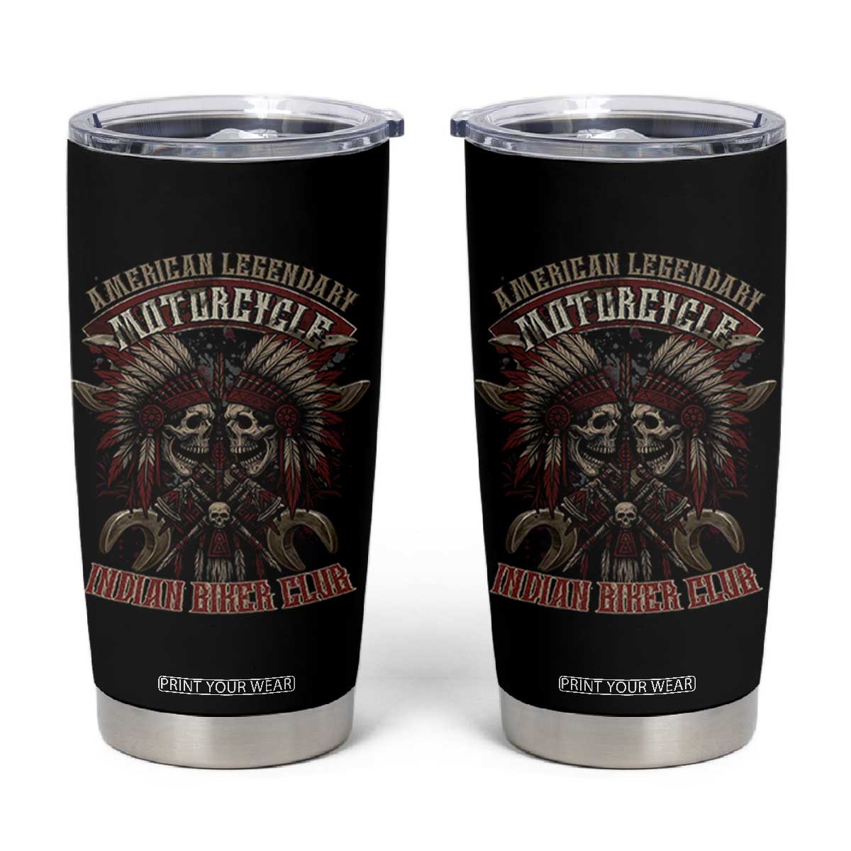 American Legendary Motorcycle Indian Biker Club Tumbler Cup Vintage Native American Skull Chief TS11 Black Print Your Wear