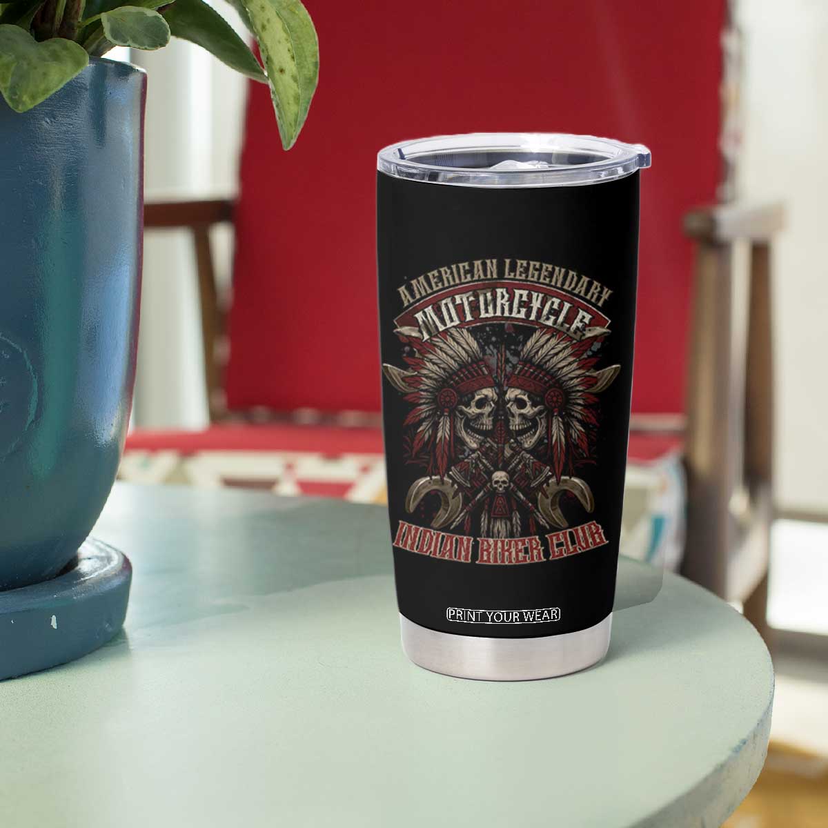 American Legendary Motorcycle Indian Biker Club Tumbler Cup Vintage Native American Skull Chief TS11 Print Your Wear