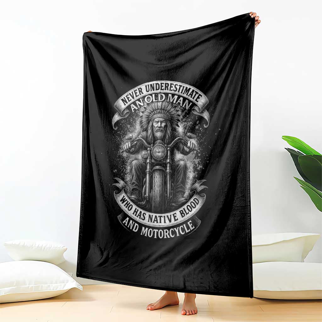 Never Underestimate An Old Man Who Has Native Blood And Motorcycle Throw Blanket Native American Biker TS11 Print Your Wear