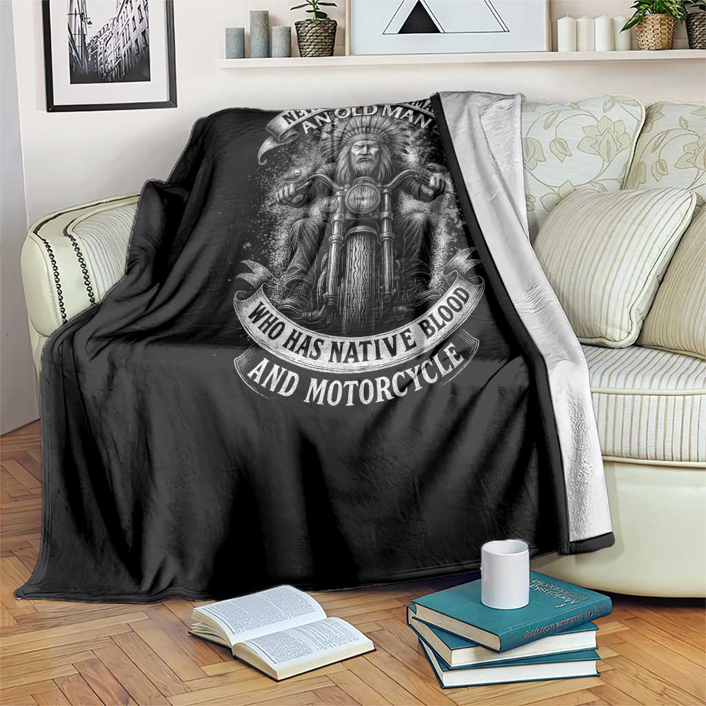 Never Underestimate An Old Man Who Has Native Blood And Motorcycle Throw Blanket Native American Biker TS11 Print Your Wear