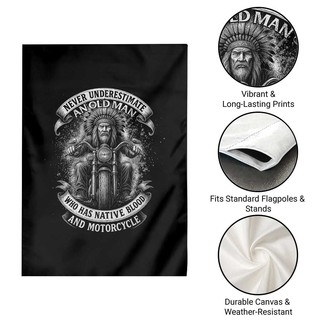Never Underestimate An Old Man Who Has Native Blood And Motorcycle Garden Flag Native American Biker TS11 Print Your Wear