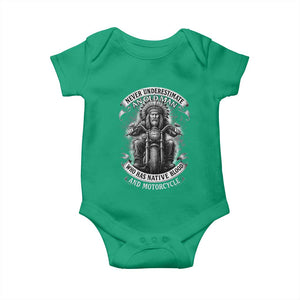 Never Underestimate An Old Man Who Has Native Blood And Motorcycle Baby Onesie Native American Biker TS11 Irish Green Print Your Wear