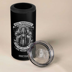 Never Underestimate An Old Man Who Has Native Blood And Motorcycle 4 in 1 Can Cooler Tumbler Native American Biker TS11 Print Your Wear
