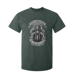 Never Underestimate An Old Man Who Has Native Blood And Motorcycle T Shirt For Kid Native American Biker TS11 Dark Forest Green Print Your Wear