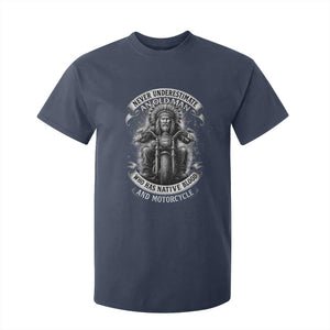 Never Underestimate An Old Man Who Has Native Blood And Motorcycle T Shirt For Kid Native American Biker TS11 Navy Print Your Wear
