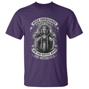 Never Underestimate An Old Man Who Has Native Blood And Motorcycle T Shirt Native American Biker TS11 Purple Print Your Wear
