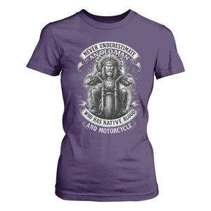 Never Underestimate An Old Man Who Has Native Blood And Motorcycle T Shirt For Women Native American Biker TS11 Purple Print Your Wear