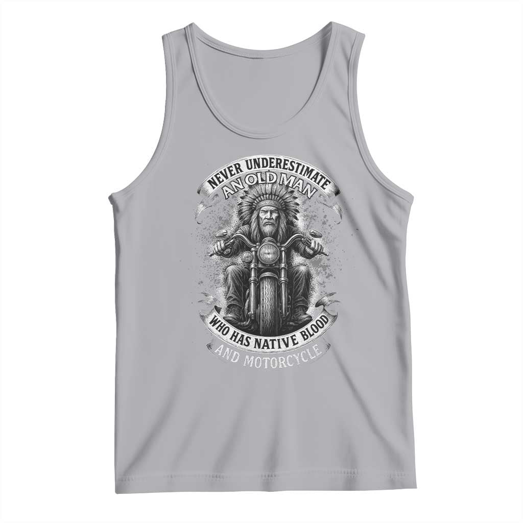 Never Underestimate An Old Man Who Has Native Blood And Motorcycle Tank Top Native American Biker TS11 Athletic Heather Print Your Wear