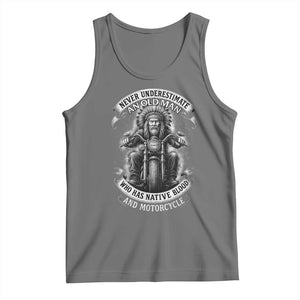 Never Underestimate An Old Man Who Has Native Blood And Motorcycle Tank Top Native American Biker TS11 Black Heather Print Your Wear