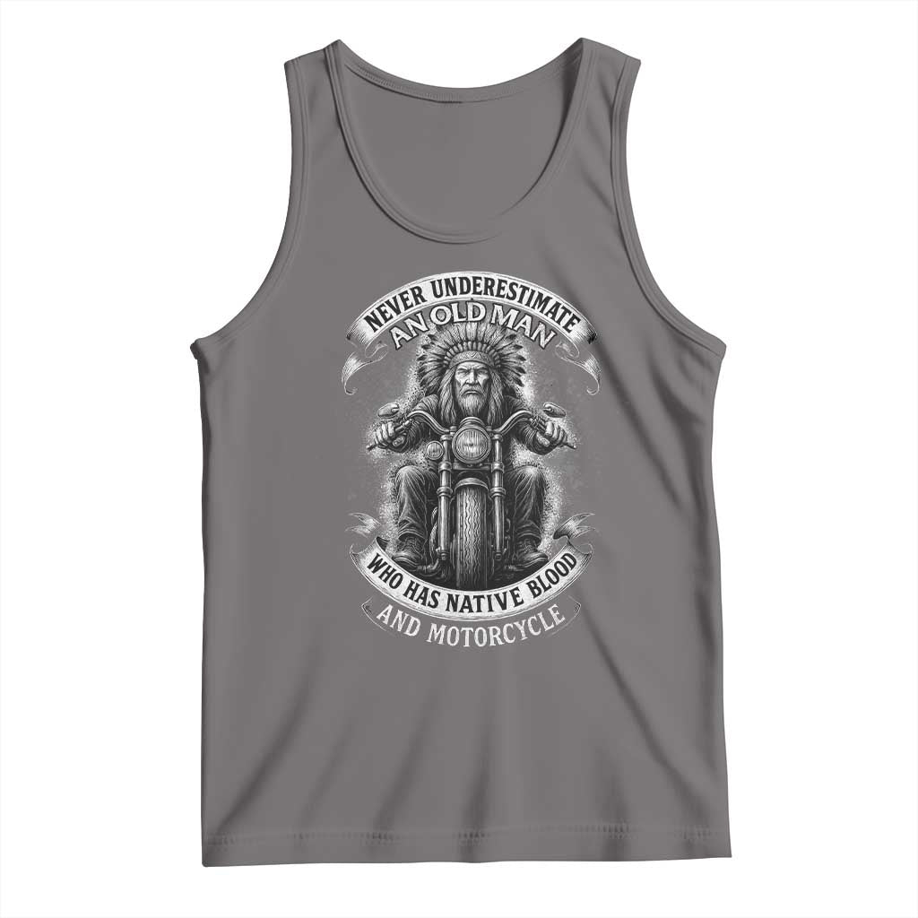 Never Underestimate An Old Man Who Has Native Blood And Motorcycle Tank Top Native American Biker TS11 Deep Heather Print Your Wear
