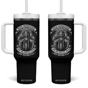 Never Underestimate An Old Man Who Has Native Blood And Motorcycle Tumbler With Handle Native American Biker TS11 One Size: 40 oz Black Print Your Wear