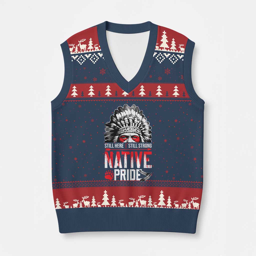 Still Here Still Strong Native Pride V-Neck Knit Sweater Vest Native American Feather TS11 Navy Red Print Your Wear