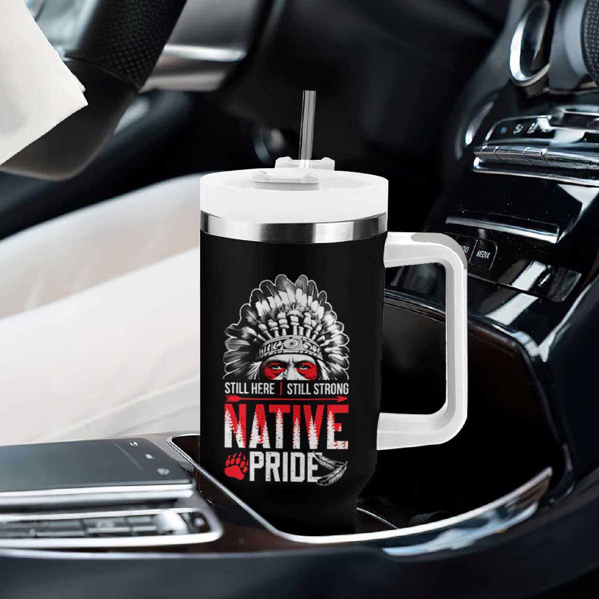 Still Here Still Strong Native Pride Tumbler With Handle Native American Feather TS11 Print Your Wear
