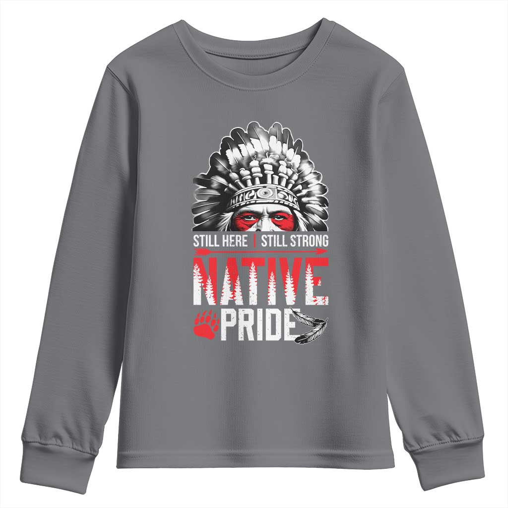 Still Here Still Strong Native Pride Youth Sweatshirt Native American Feather TS11 Charcoal Print Your Wear