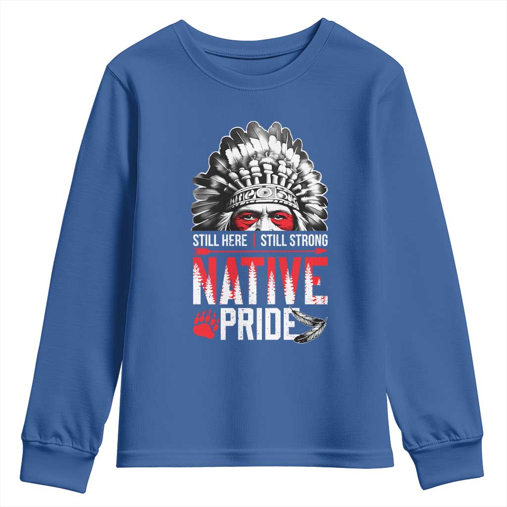 Still Here Still Strong Native Pride Youth Sweatshirt Native American Feather TS11 Royal Blue Print Your Wear