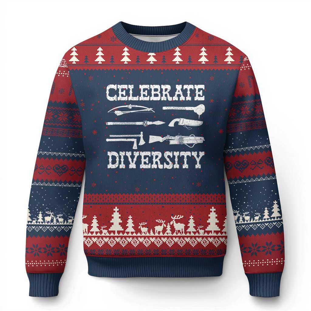 Native American Weapon Celebrate Diversity Ugly Christmas Sweater Indigenous Pride - Print Your Wear