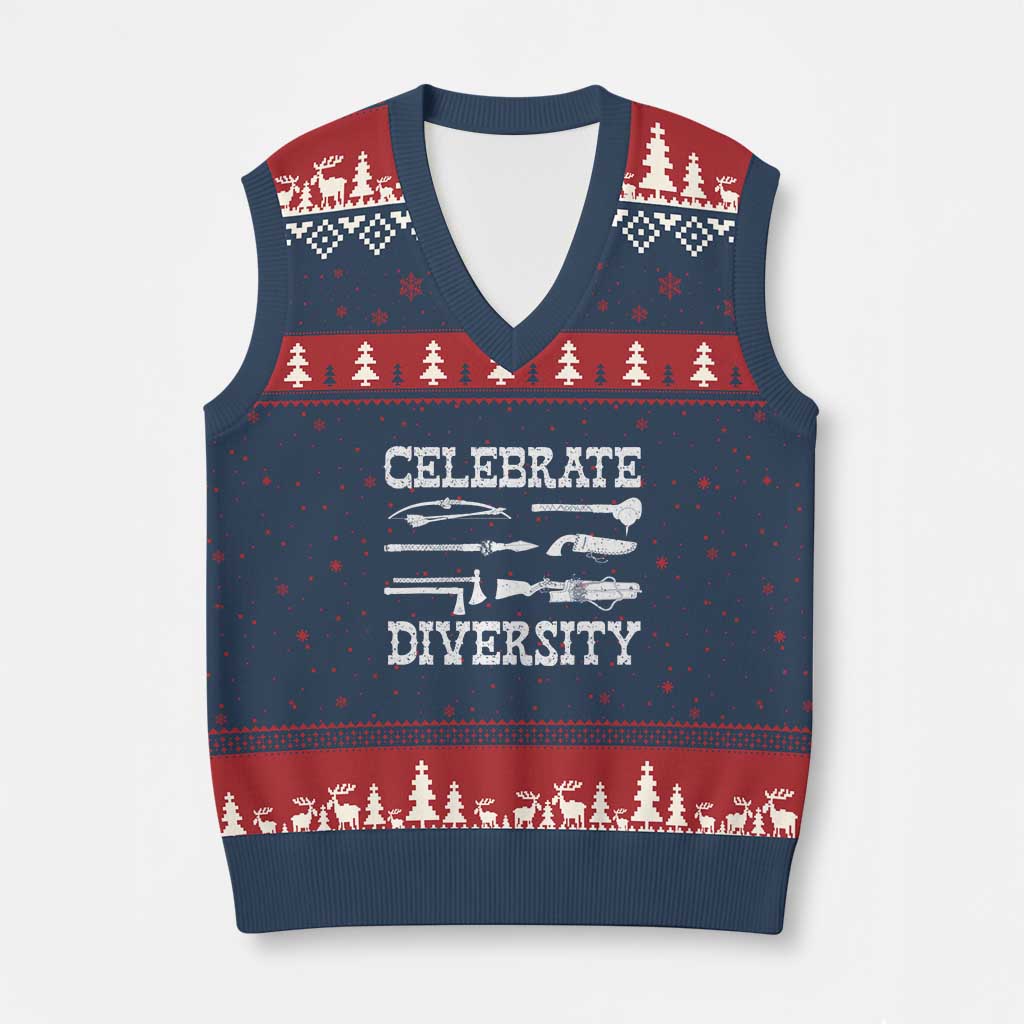 Native American Weapon Celebrate Diversity V-Neck Knit Sweater Vest Indigenous Pride - Print Your Wear