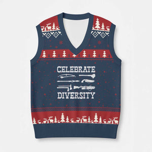 Native American Weapon Celebrate Diversity V-Neck Knit Sweater Vest Indigenous Pride - Print Your Wear