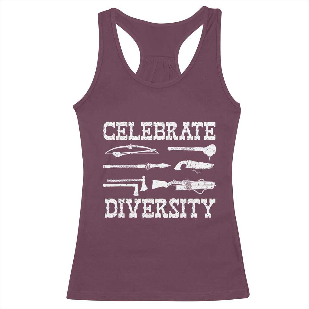 Native American Weapon Celebrate Diversity Racerback Tank Top Indigenous Pride TS11 Maroon Print Your Wear