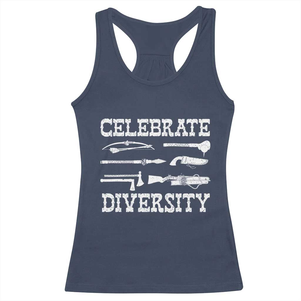 Native American Weapon Celebrate Diversity Racerback Tank Top Indigenous Pride TS11 Navy Print Your Wear