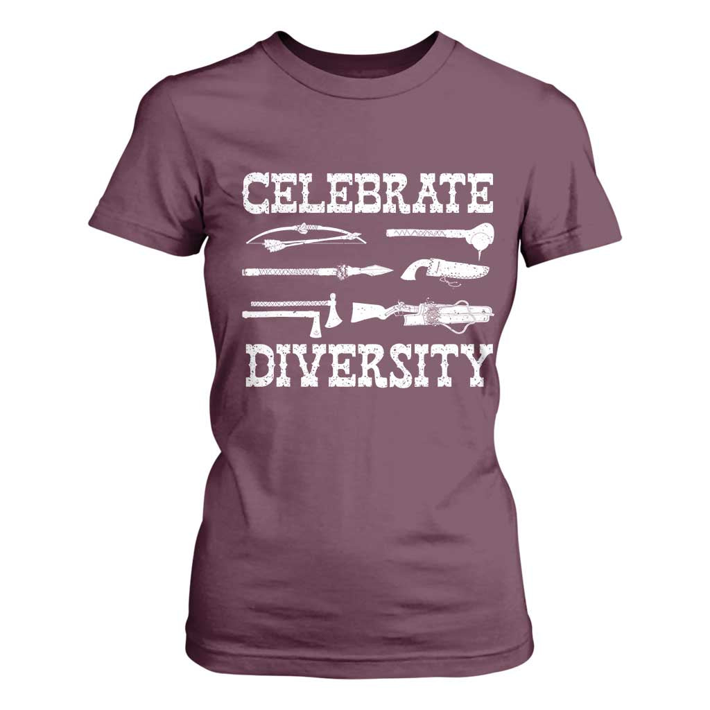 Native American Weapon Celebrate Diversity T Shirt For Women Indigenous Pride TS11 Maroon Print Your Wear