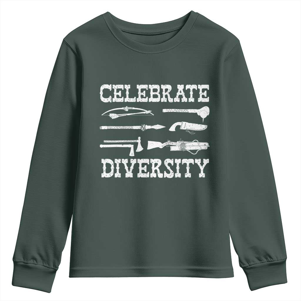 Native American Weapon Celebrate Diversity Youth Sweatshirt Indigenous Pride TS11 Dark Forest Green Print Your Wear