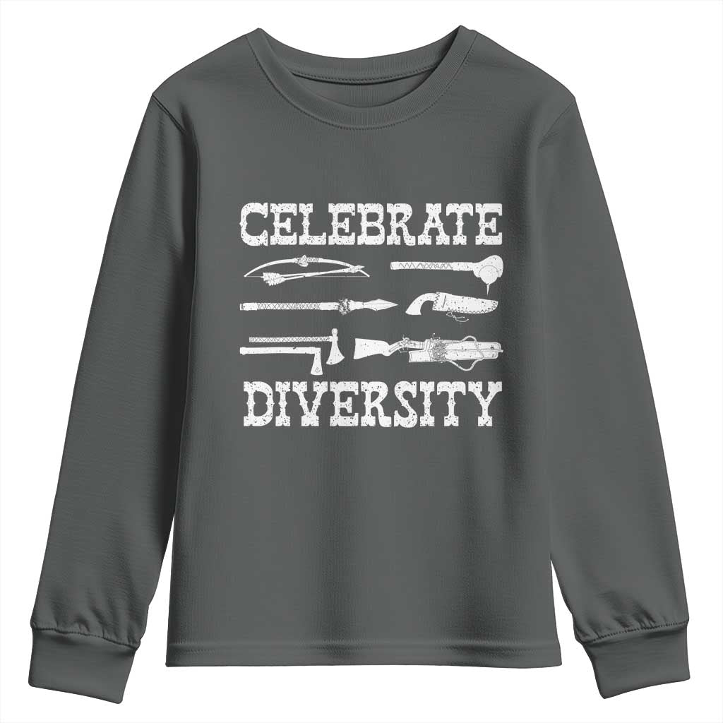 Native American Weapon Celebrate Diversity Youth Sweatshirt Indigenous Pride TS11 Dark Heather Print Your Wear