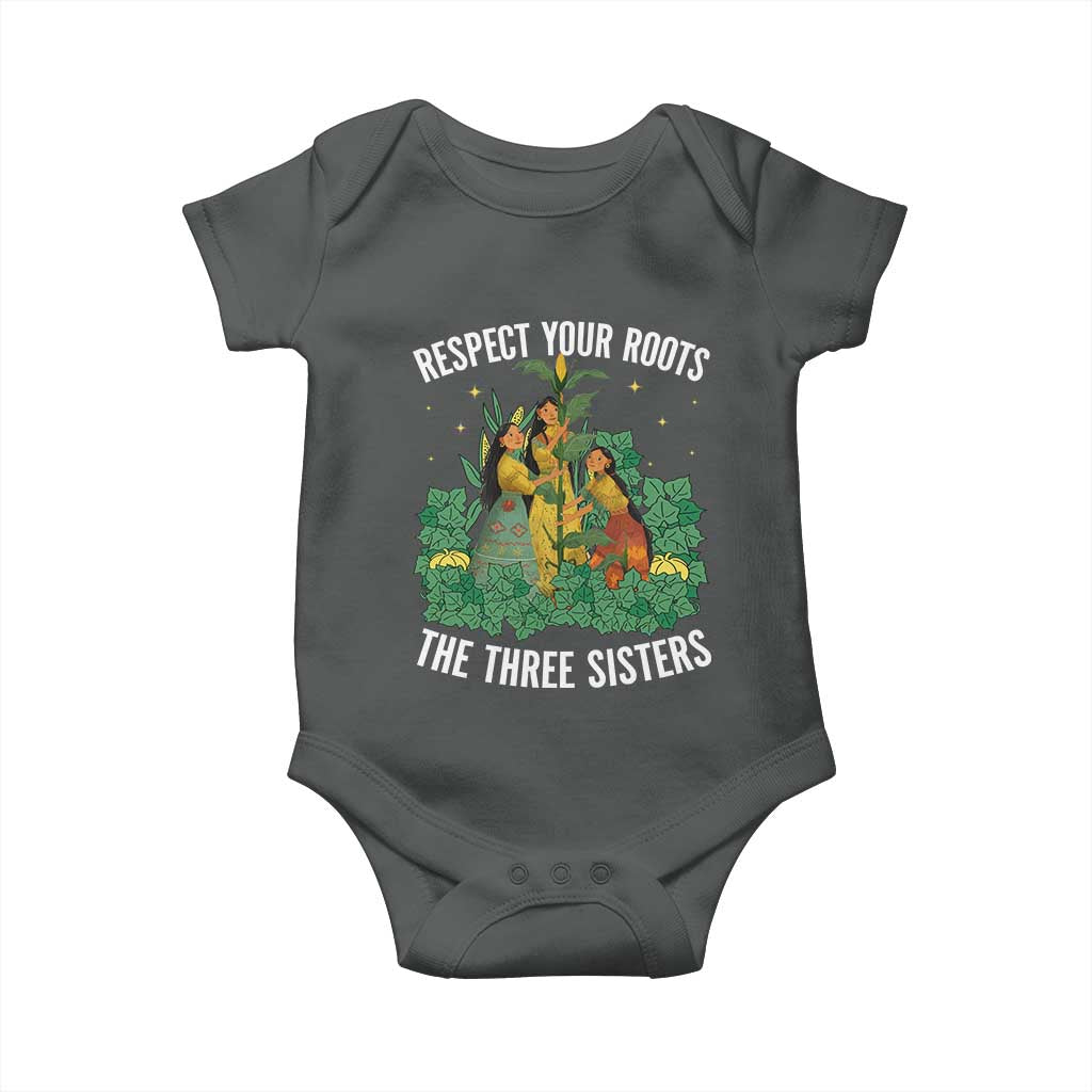 Three Sisters Respect Your Roots Baby Onesie Native American Heritage History Month TS11 Dark Heather Print Your Wear
