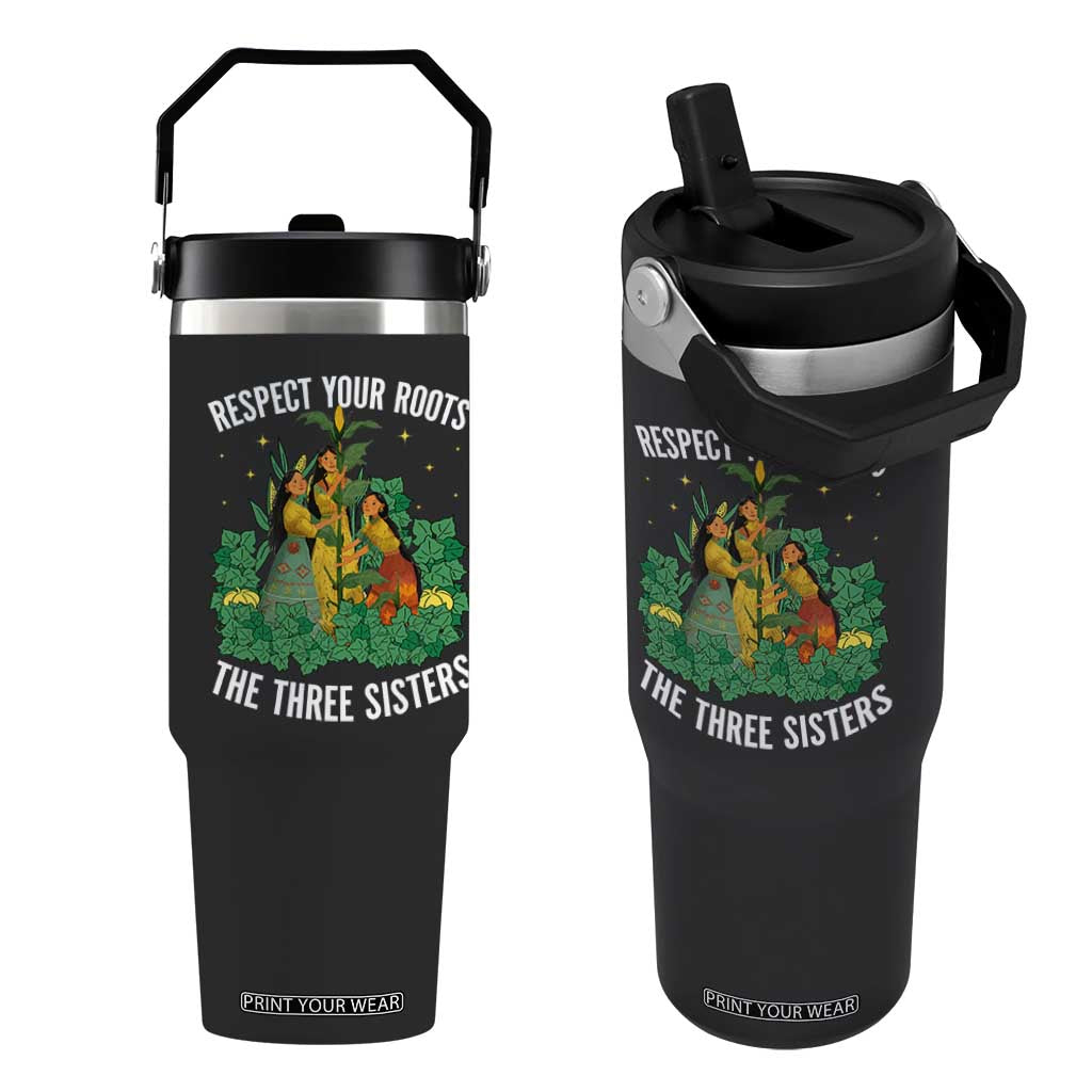 Three Sisters Respect Your Roots Flip Straw Tumbler Native American Heritage History Month TS11 One Size: 30 oz Black Print Your Wear