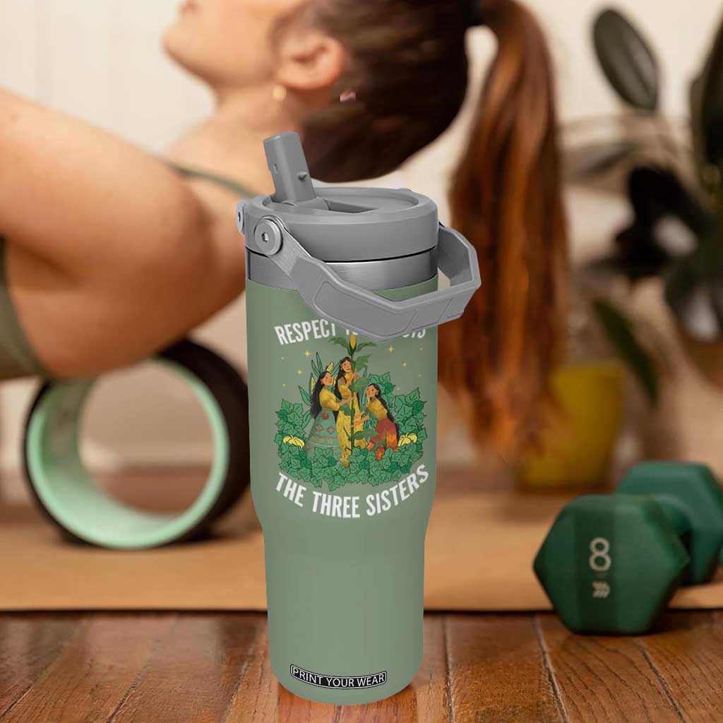 Three Sisters Respect Your Roots Flip Straw Tumbler Native American Heritage History Month TS11 One Size: 30 oz Moss Green Print Your Wear
