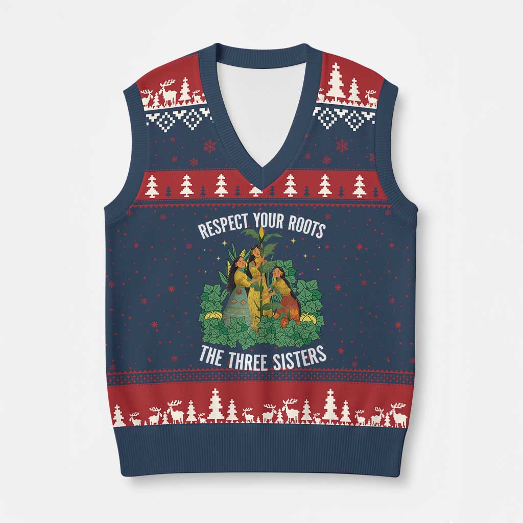 Three Sisters Respect Your Roots V-Neck Knit Sweater Vest Native American Heritage History Month TS11 Navy Red Print Your Wear