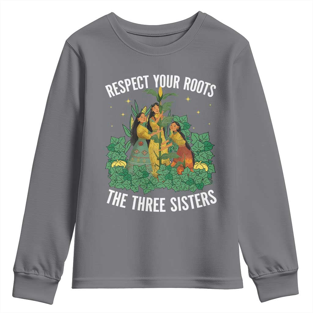 Three Sisters Respect Your Roots Youth Sweatshirt Native American Heritage History Month TS11 Charcoal Print Your Wear