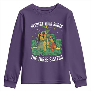 Three Sisters Respect Your Roots Youth Sweatshirt Native American Heritage History Month TS11 Purple Print Your Wear