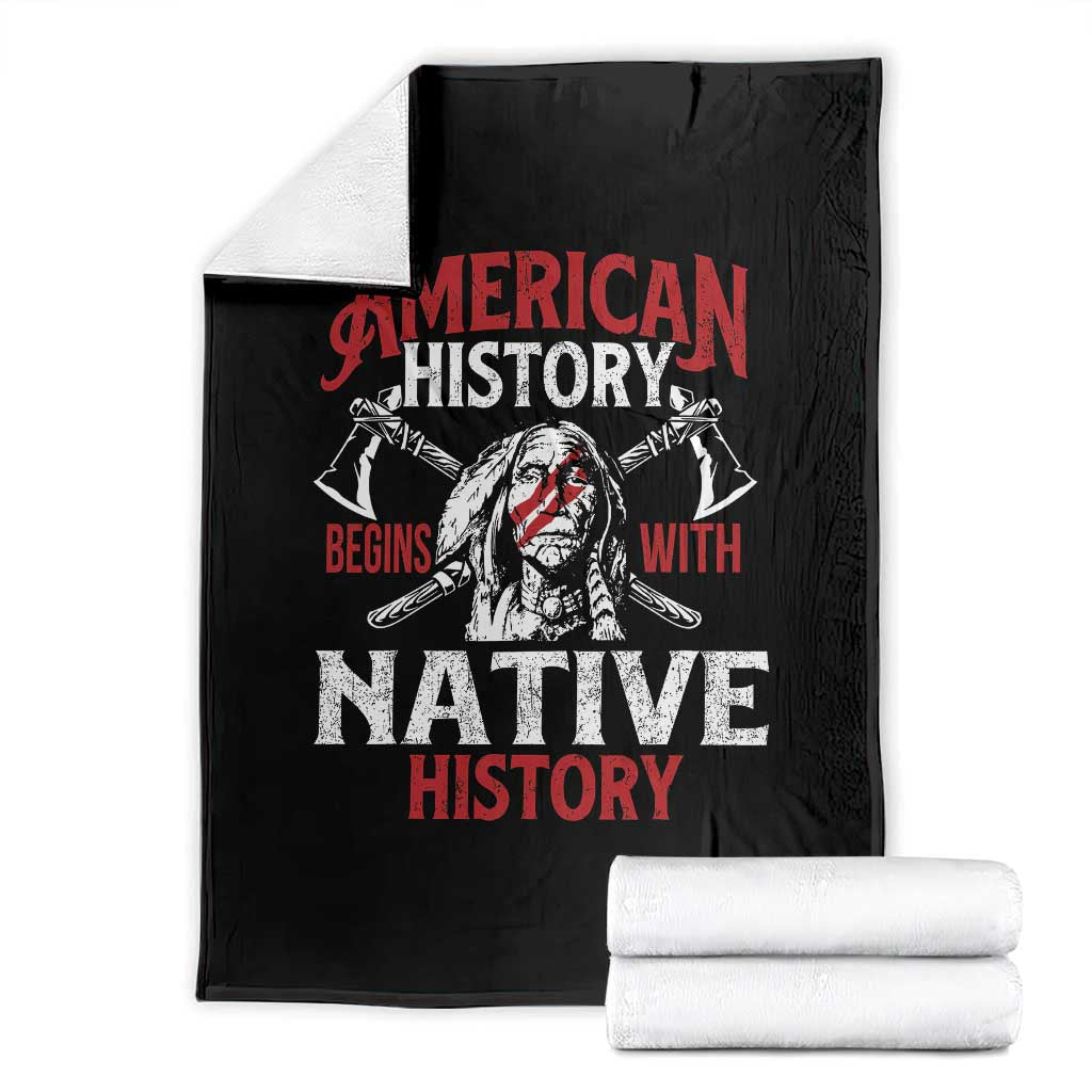 American History Begins With Native History Throw Blanket Native American Indigenous Indian Warrior TS11 Black Print Your Wear