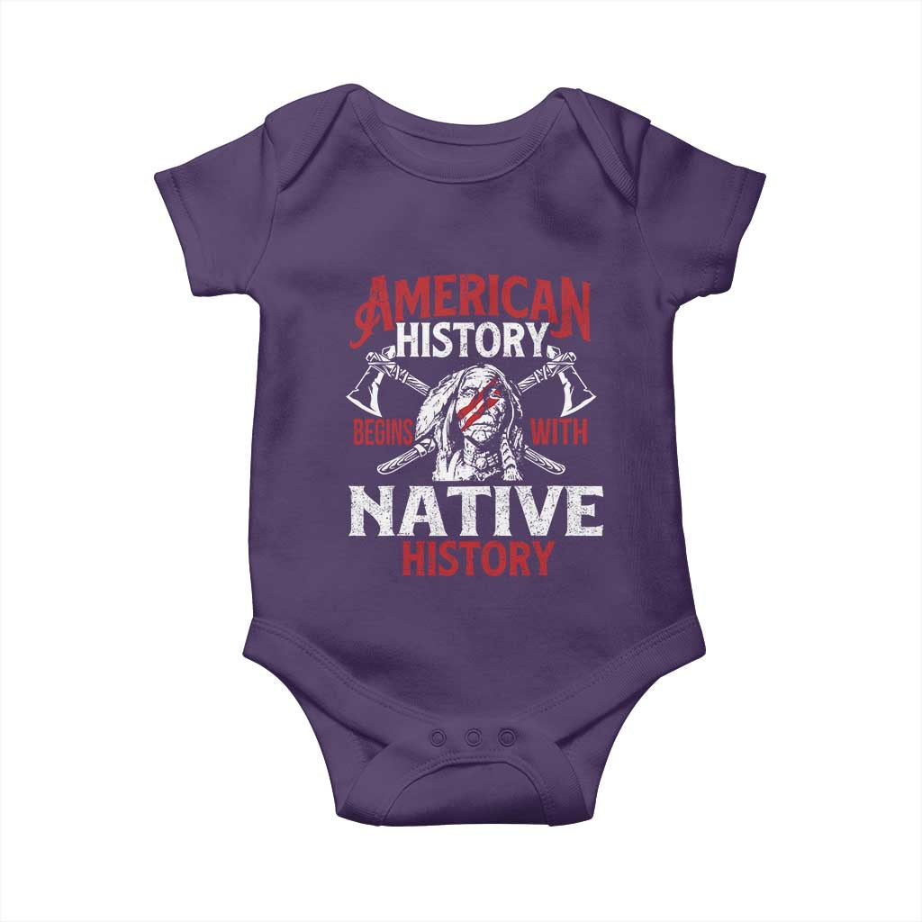 American History Begins With Native History Baby Onesie Native American Indigenous Indian Warrior TS11 Purple Print Your Wear