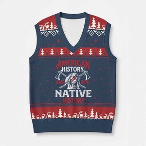 American History Begins With Native History V-Neck Knit Sweater Vest Native American Indigenous Indian Warrior TS11 Navy Red Print Your Wear